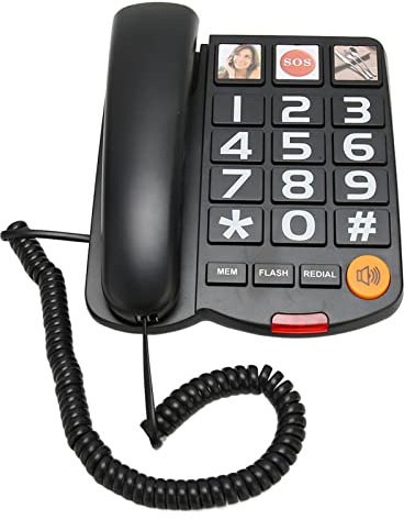 Schnurgebundenes Telefon mit Freisprechfunktion und Fotospeicher, Festnetztelefone für zu Hause, Schnurgebundenes Telefon für Senioren, Direktwahl mit Lautsprecher für Senioren (Schwarz)