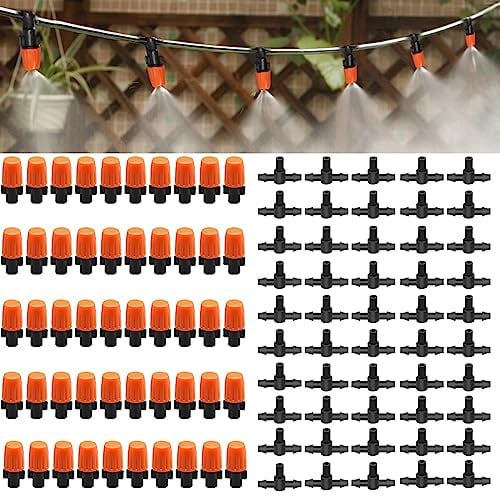 CANIPHA 50 Garden Irrigation Spray emettitori per Sistema irrigazione a Goccia, Sistema irrigazione per Giardino, Flusso Regolabile, spruzzatore a 360 Gradi con raccordi a T per Parti del Kit Tubi