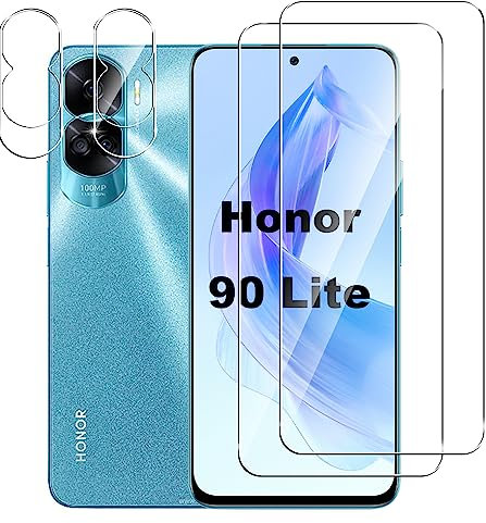Effcotuo 2 Pièces Verre Trempé pour Honor 90 Lite Protection écran 2 Pièces Caméra Arrière Protecteur Film Anti Rayures sans Bulles d'air -Ultra Résistant Ultra Transparent 9H Glass