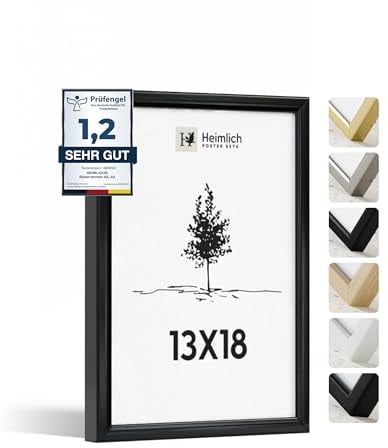 Heimlich® – Bilderrahmen – 13x18 cm, Aluminium, Metall, Schwarz – Mittlere Bilderrahmen mit Folienabdeckung – Wandmontage oder Tischaufsteller