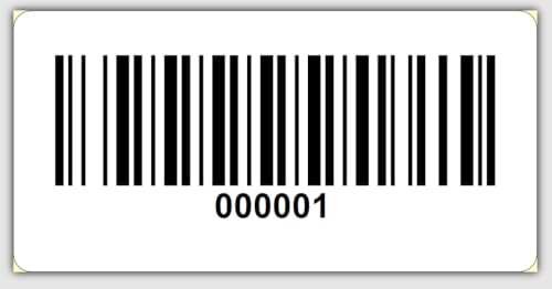 Universal Etiketten Archivierungsetiketten 30x15mm Code 128B 1000Etiketten/Rolle 4 bis 6 Stellig (PE-Folie Weiß, 000001-001000)