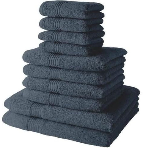 TODAY Lot de 4 Serviettes de Bain 30x50 + 4 Serviettes de bain50x90 + 2 Draps de Bain 70x130 cm 100% Coton - Denim