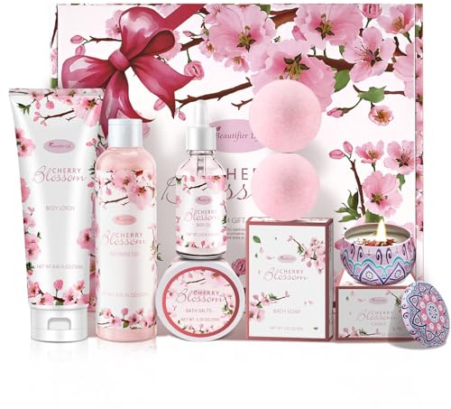 Beautifier Life - Bath & Body Gift Set for Women - Luxury Home Spa Gift Set 7 Piece Japanese Cherry Blossom Scent