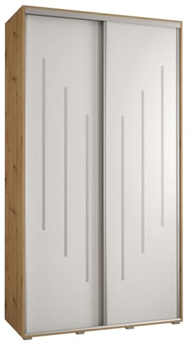 MEBLE KRYSPOL Davos 8 140 Schrank mit Zwei Schiebetüren für Schlafzimmer - Moderner Aufbewahrungsschrank mit Kleiderstange und Regalen - 235,2x140x45 cm - Artisan Weiß Silber