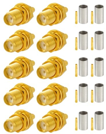 Vecys 10 PCS SMA Connettori SMA Femmina Paratia Connettore a Crimpare per RG58 VLMR195 RG142 RG400 RF Coassiale Cavo