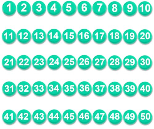 1-50 Magnetic Numbers, 0.8 Multi-Use Numbered Magnets Round Dry Erase Board Number Magnets for Fridge Calendar Whiteboard Home Classroom Office Supplies (Green)