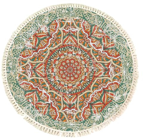 Runder Teppich, maschinenwaschbar, Boho-Stil, mit rutschfester Unterseite, für Wohnzimmer, Schlafzimmer, Badezimmer, Küche, bedruckt, Vintage, Heimdekoration, Bodendekoration, Teppichmatte, 7,6 cm,