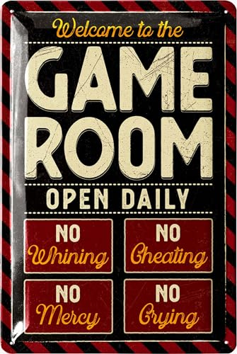 LANOLU Retro Blechschild Game Room Deko, Zocker Geschenke für Männer, lustige Gaming Deko als Dart Geschenk- für Pub und Dartkeller, 20x30cm