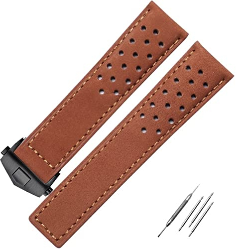 vkeid Uhrenarmband mit Faltschließe, echtes Lederarmband für Tag Heuer-Uhr, 20 mm, 22 mm, grau, schwarz, braun, Rindslederband