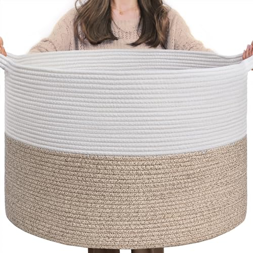 TIMEYARD Aufbewahrungskorb Kinderzimmer, Korb Aufbewahrung, Wäschekorb Kinder, Korb Groß, Körbe für Decken, Baby Spielzeug, Körbe Geflochten, 55x35cm, Braun