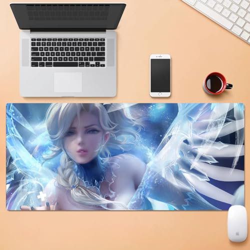 GeRRiT Overwatch Grand tapis de souris de jeu XXL avec base en caoutchouc naturel antidérapant durable, tapis de clavier lisse et imperméable pour joueur, bureau et maison (Mercy)