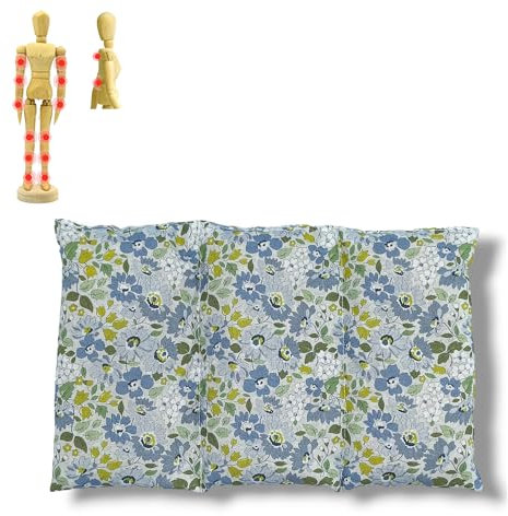 savasanas Coussin Chauffant Fleurs Bleues et Jaunes, Coussin noyaux Cerises, bouillotte Noyau de Cerise, Coussin Chauffant Micro Onde, Poche Froid et Chaleur, 26x16cm, 330gr