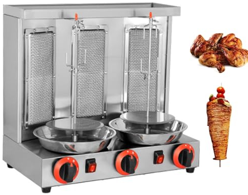 ZXSYYDS Máquina De Parrilla Vertical Doner Kebab, Horno Asador Giratorio De 360 °, Horno Giratorio Vertical De Encimera, Adecuado para Reuniones Familiares Y Reuniones De Amigos,Silver-B