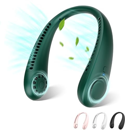 Ventilador de Cuello Silencioso Mini Portátil - Refrigeración Sin Hojas Con 3 Velocidades Para Senderismo, Viajes, Camping (Verde)