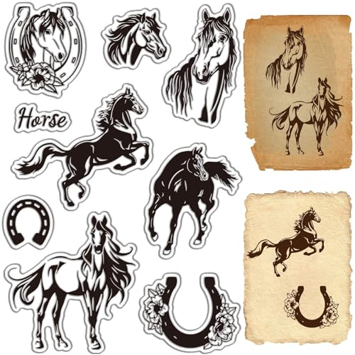 CRASPIRE Transparente Stempel mit Pferde-Motiv, Motiv: Hufeisen, Retro, wiederverwendbar, Postmarken, transparent, Silikon, Stempel für Journaling, Kartenherstellung, Dekoration, DIY, Scrapbooking,