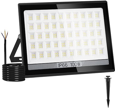 NATPOW 100W Led Floodlight Outdoor, LED Security Light 11000LM, IP66 Waterproof Wall Lights Work Lighting, 6000K Cold White Led Flood Lights Outside for Front Door, Warehouse, Parking(1 Pack)