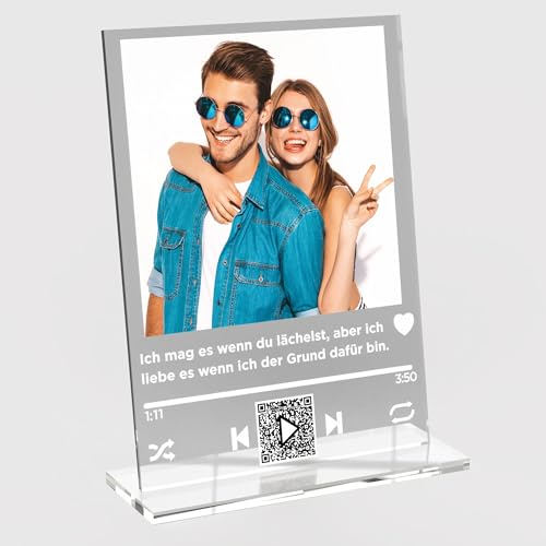 MyPrezzie echtes Glas Bild personalisiert mit deinem eigenem Foto/Bild, Text, Widmung | Fotografien für den Partner, Freund oder Famile | Österreich (Spotify Song Cover Glas)