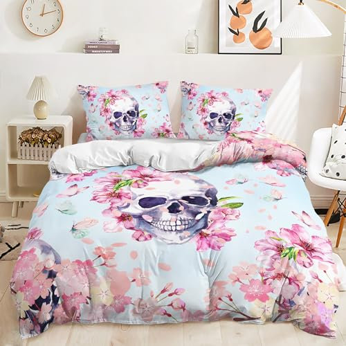 MeeTe Buntes Totenkopf-Gekritzel-Bettwäsche-Set Für Kinder, Einzelbett, Doppelbett, Steppdecke Und Kissenbezug (Skelett 03,135x200cm)