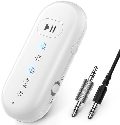 Kricsertg Bluetooth Transmitter Receiver, 2-in-1 Airplane Wireless Bluetooth, Wireless Aux Bluetooth Adapter All Headphones, Plug and Play Audio Receiver for TV PC Headphones Speakers Stereo Systems