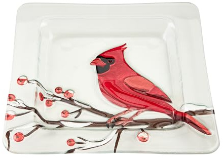 Mud Pie Cardinal Glass Plates, 9 x 9, RED
