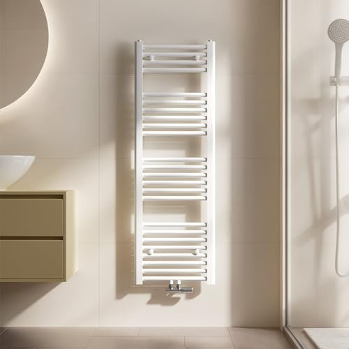 EMKE Radiador Toallero 1200x400 mm, Radiador de Baño con Conexión Central, Calentador de Toallas, Secador de Toallas, Radiador de Baño, Blanco 427W