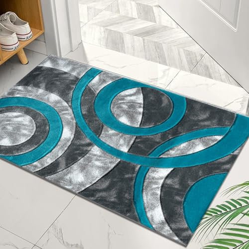 Cozy Haven Ecliptic Door Mat - Non-Slip Washable Doormat, Suitable for Indoor/Outdoor Use, Heavy Duty Dirt Trapper and Water Absorbent – (Crystal Teal, 50x80 cm)