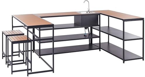 Set da cucina per esterni 6 elementi Piani in acciaio nero in polipropilene