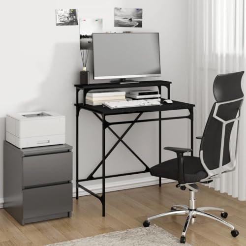 DYRJDJWIDHW nähtisch,jummico höhenverstellbarer Schreibtisch,Study Table,Schreibtisch Schwarz 80x50x90 cm Holzwerkstoff und EisenGeeignet für Büro, Arbeitszimmer, Schlafzimmer