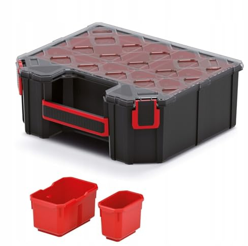 B2C Tager DIY Storage Organiser Compartment Parts Screws Carry Case Tool Box Workshop Garage Home (Small Tall - boxes)