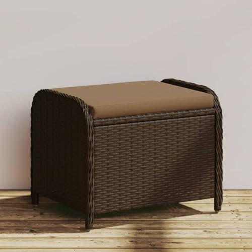 Myheimly Gartenhocker, Sitzhocker mit Kissen, Fußhocker Hocker Stahlrahmen, Gartenmöbel Outdoor Rattanhocker,58x46x46cm Poly Rattan Braun
