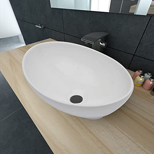 Myheimly Waschbecken Keramik Oval 40x33cm Aufsatzwaschbecken Waschtisch Weiß
