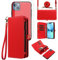 Asuwish Phone Case for iPhone 13 Mini 5.4 inch Zipper Wallet Detachable Cover with Screen Protector Crossbody Lanyard Strap Flip Card Holder Slot iPhone13mini i-Phone 13minicase i iPhone13 13mini Red