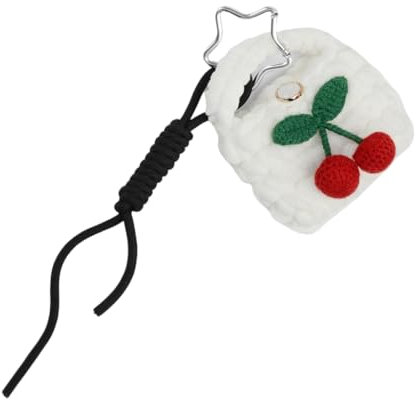 Leichter schwarzer gehäkelter Kopfhörer-Halter, Schlüsselanhänger, Kopfhörerabdeckungen, Anhänger, geeignet für Studenten und Büroangestellte, Stoff/Feder