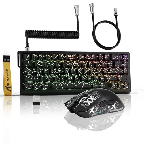 ATTACK SHARK 3-in-1 Kabellose X68PRO HE-Tastatur&X11-Gaming-Maus&Spiral-C01PRO-Kombination,BT/2,4G/Wired, 8KHz-Magnetschalter mit Schnellauslöser,PixArt PAW3311-Sensor,22000 DPI,Maus Klebeband–Schwarz