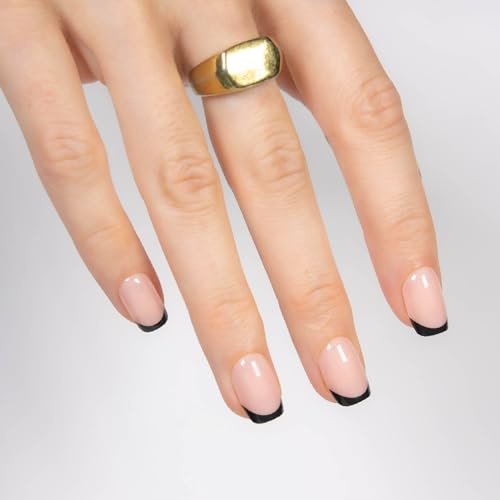 MOYOU LONDON Gel Press On Nails - Elegant Short Square French Tip False Nails, Long-lasting & Comfortable Soft Fake Nails with Glue, Reusable Natural Stick On Nails for Women, 32 Pcs in 16 Sizes
