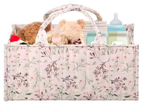 Windel-Caddy, stilvoller Aufbewahrungskorb für Kinderzimmer, Blumenmuster, Baby-Windel-Caddy Organizer, tragbare Halterung zum Wechseln, Neugeborene, unverzichtbare Must-Haves für Jungen oder Mädchen