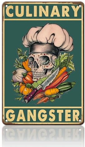 Totenkopf-Metall-Blechschild, kulinarisches Gangster-Blechschild, lustig, cooles Koch-Guru-Poster, Wanddekoration für Zuhause, Bar, Pub, Mann, Café, Vintage-Retro-Schild, 20,3 x 30,5 cm