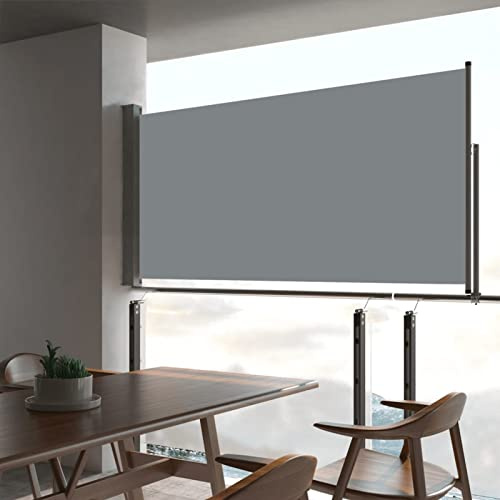 IKAYAA Seitenmarkise Ausziehbar 80 x 300 cm, Sichtschutz, Sonnenschutz, Blickdicht, Seitenrollo, Markise Ausziehbar für Balkon, Terrasse, Garten, Grau