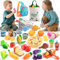 EFO SHM Accesorios Cocina Juguetes, 68 Piezas Frutas y Verduras Juguete con Dinero Falsos Real Euros Comida Helados Calculadora, Cocinita Juego de rol Comida Juguete Cocinita para Niños Niñas 3+ Años