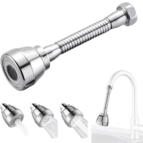 UIHRLM Kitchen Tap Spray Head, 360°Swivel Adjustable Faucet Extender with 3 Water Modes, Universal Flexible Tap Sprayer Attachment Fit 22mm/24mm Standard Taps Adapter for Kitchen Sink (Siliver, Big)