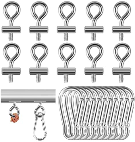 POFIBO 10 Stück 8-10mm Kederstopper mit 10 Stück Karabiner, Stopper für Kederschiene Edelstahl Kederstopper Camping Blockierungskit für Kederschiene Caravan Wohnmobil