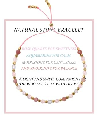 Naturstein Armband Damen – Edelstein Armband mit Rosenquarz, Mondstein & Aquamarin aus Natürlichen Halbedelsteinen, dezentes Armband Steine für Frauen, Elegantes Accessoire und Geschenkidee für Damen