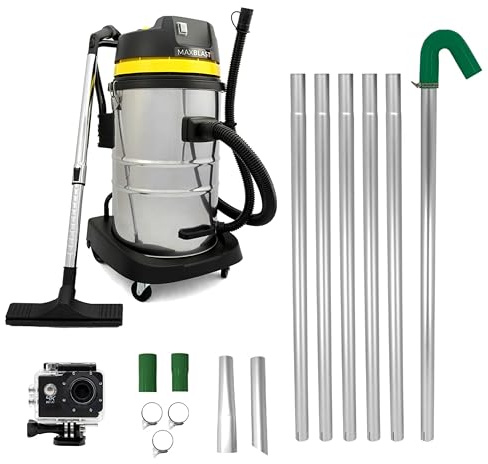 Gutter Cleaning System 60L Industrial Wet & Dry Hoover 24ft Vacuum Pole Kit 1.2m - 7.2m Long Reach 4K Camera Real Time Inspection 4x Zoom Wide Angle 1400W Motor Accessories Nozzles Carry Bag Included