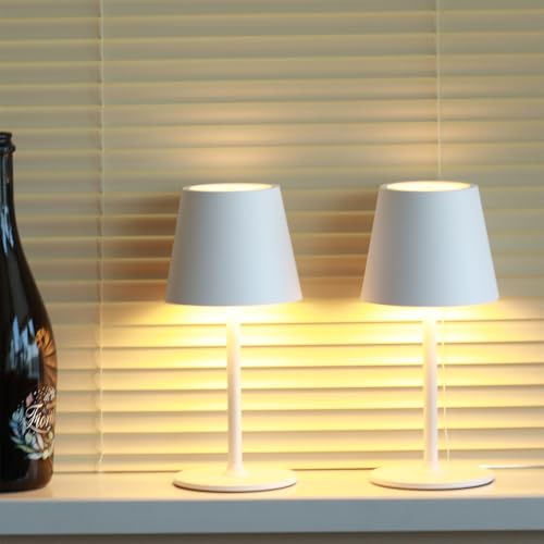 DEELUX 2 Stück LED Tischlampe Kabellos Dimmbar,Akku Nachttischlampe Weiß