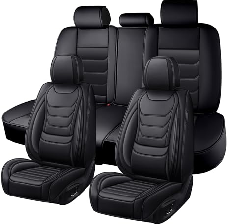 XIAOPYO Autositzbezüge passend für Ford Tourneo Connect 2003-2026, 5 Sitze Komplettset, wasserdicht & langlebig, kompatibel mit Seitenairbags, hochwertiges Nappa-Leder Sportsitzbezug.(Schwarz)