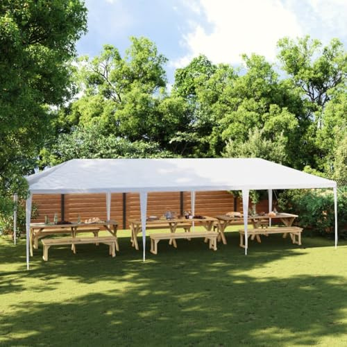 Ziaphsol Partyzelt 4 x 9 m Weiß, Pavillon Festzelt Gartenzelt aus PE und Eisen, wetterfest mit UV Schutz, wasserdichtes Baldachin für Garten Terrasse Outdoor Camping Event Grillen