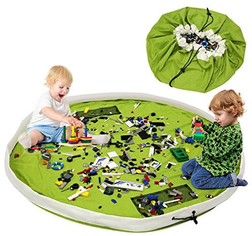 BelleStyle Kinderspielzeug-Aufbewahrungsbeutel, Baumwoll-Segeltuch-bewegliches großes einfaches aufgeräumtes Spiel u. Aufbewahrungs-Matte - schnellere Aufräumung! (Grün, 150cm)