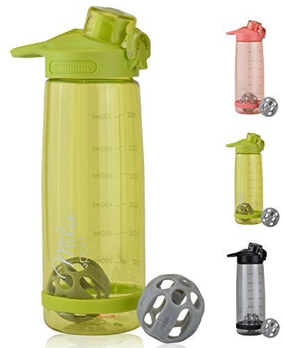 Milu 2 in1 Bottiglia d'Acqua & shaker per proteine 800ml Borraccia a Prova di perdite, Riutilizzabile Senza BPA Plastica Detox Bottiglie Acqua per Palestra,Yoga,Bambini