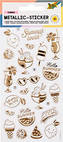 folia 19601 - Metallic - Sticker I mit sommerlichen Motiven, 25 Stück, ideal geeignet zum Verzieren von Grußkarten, Bastelarbeiten und Scrapbooking