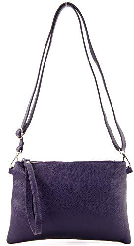 modamoda de T186 Damen Leder Clutch Umhängetasche Abendtasche handmade in Italy, Farbe:Dunkellila